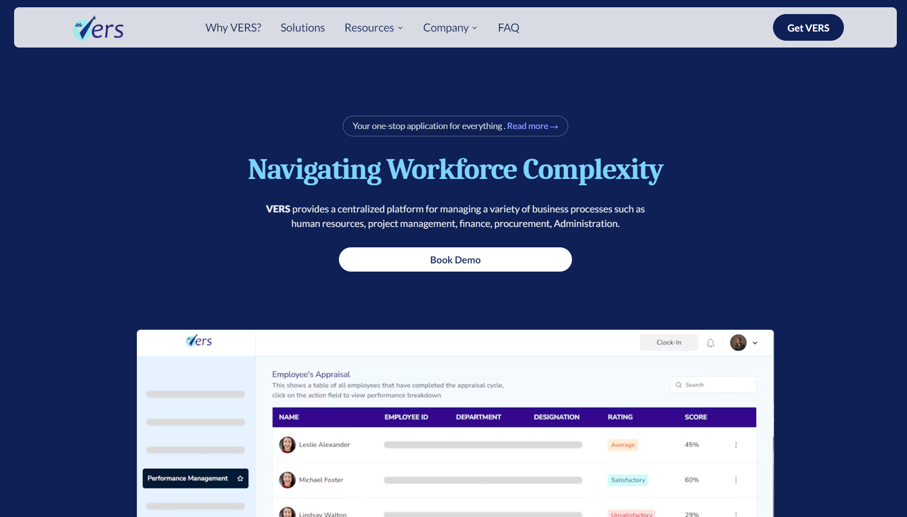 VERS Website interface